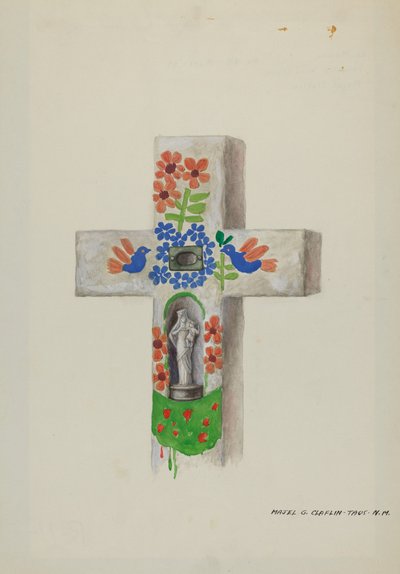 Cementen hoofdsteen, ca. 1937 door Majel G. Claflin