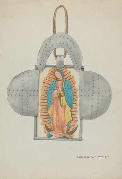 Handgetekende Guadalupe in tinvorm, ca. 1937 door Majel G. Claflin
