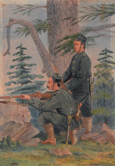 Lalsing Thapa en Jangir Thapa van het 5e Goorkha Regiment, Peiwar Kotal, Afghanistan door Major General R.G. Woodthorpe