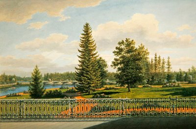 Uitzicht vanaf het terras van het Jelaginpaleis, Sint-Petersburg door Maksim Nikiforovich Vorobiev