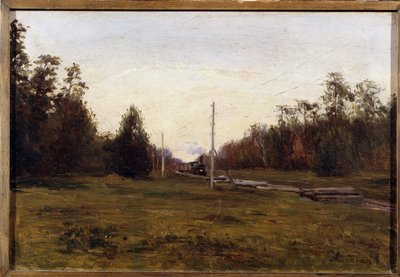 Landschap met een trein door Manuil Christoforovich Aladzhalov