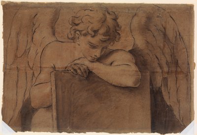 Cartoon Fragment voor Adolescent Engel Leunend op een Tablet of Gesloten Boek door Marc Antonio Franceschini
