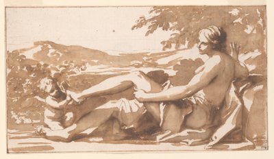 Studie voor een Bovenlicht Schilderij, Cupido Verwijdert een Doorn uit de Voet van Venus door Marc Antonio Franceschini