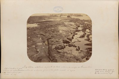 Gedetailleerde studie van een deel van de binnenkant van het rif van Pernambuco waarop de bekkens te zien zijn die door het water zijn gevormd door Marc Ferrez