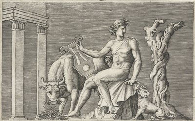 Apollo bewaakt de kudde van Admetus door Marcantonio Raimondi