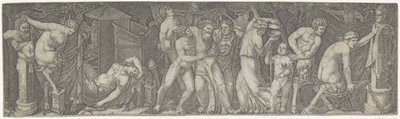 Bacchanaal met dronken Bacchus en saters en maeneaden door Marcantonio Raimondi