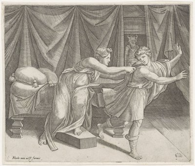 Jozef en de vrouw van Potifar door Marcantonio Raimondi