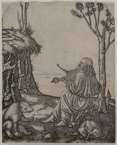 Orpheus die de dieren betovert door Marcantonio Raimondi