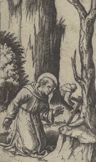 Sint Franciscus van Assisi die bidt voor een crucifix, uit de serie 
