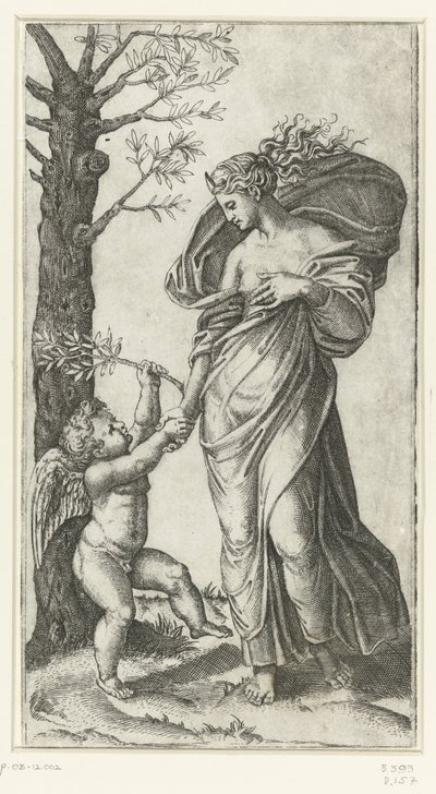 Verzoening van Minerva en Amor door Marcantonio Raimondi
