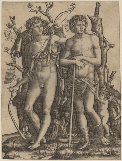 Apollo en Hyacinthus door Marcantonio Raimondi after Francesco Francia