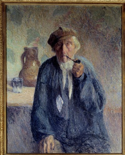 Portret van een oude boer die pijp rookt. Schilderij door Marcel Couchaux (1877-1939) 20e eeuw Rouen, Musee des Beaux Arts door Marcel Couchaux