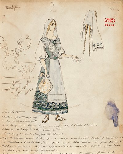 Frankrijk, Parijs, schets van kostuum voor Michaela voor Carmen door Georges Bizet door Marcel Multzer