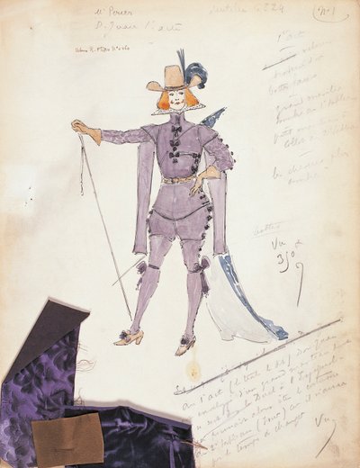 Frankrijk, Parijs, kostuumschets voor Don Giovanni voor uitvoering Don Giovanni of de gestrafte losbol, in de Opéra-Comique door Marcel Multzer