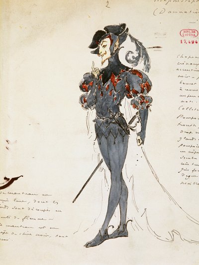Mephistopheles, kostuumschets door Marcel Multzer (1866-1937) voor De verdoemenis van Faust, door Hector Berlioz (1803-1869) door Marcel Multzer