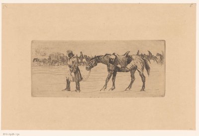 Sneeuwlandschap met stoet van soldaten en paarden door Marcel Roux