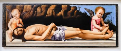 Dode Christus en twee engelen door Marco Basaiti