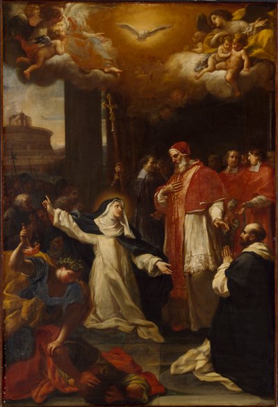 Sint Catharina smeekt paus Gregorius XI om terug te keren van Avignon naar Rome door Marco Benefial