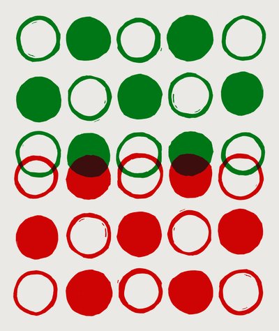 Stippen, cirkels, 2023 (linoleum op papier) door Marco Campedelli