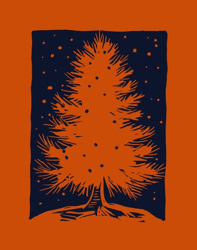 Rode kerstboom, 2023 (linoleum op papier) door Marco Campedelli