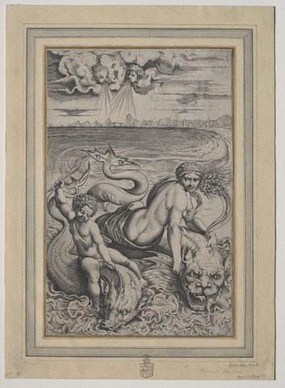 Liefde en Cupido Gedragen door Dolfijnen, 1500s door Marco Dente