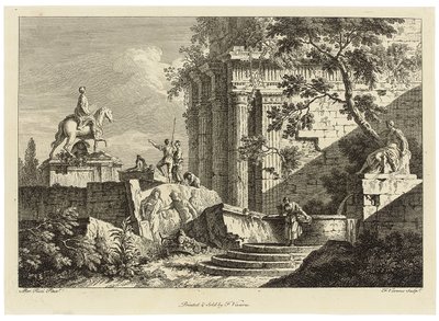 Gezicht uit een collectie van zes, gegraveerd door Francois Vivares door Marco Ricci