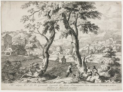 Uitzicht op een dorp met figuren op de voorgrond, 1723 door Marco Ricci