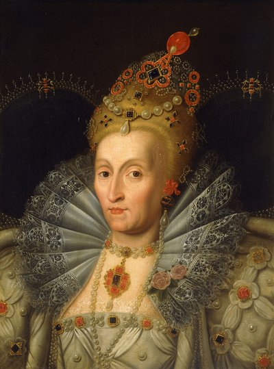 Portret van koningin Elizabeth I, buste lengte door Marcus Gheeraerts