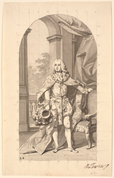 Amtmand "Gehejmeråd i Tønder" Frederik Wilhelm Holstein als ridder in ordedracht door Marcus Tuscher