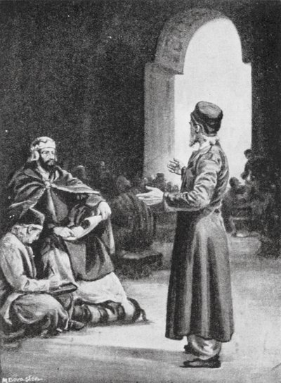 Vologeses III houdt toezicht op de Verzameling van de Pehlevi Avesta, AD 160 (litho) door Margaret (after) Dovaston