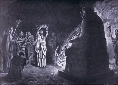 Een Fenicisch offer aan Moloch (litho) door Margaret Dovaston