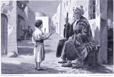 Ferdusi (941-1020 AD) hoort zijn eigen verzen herhaald worden (litho) door Margaret Dovaston