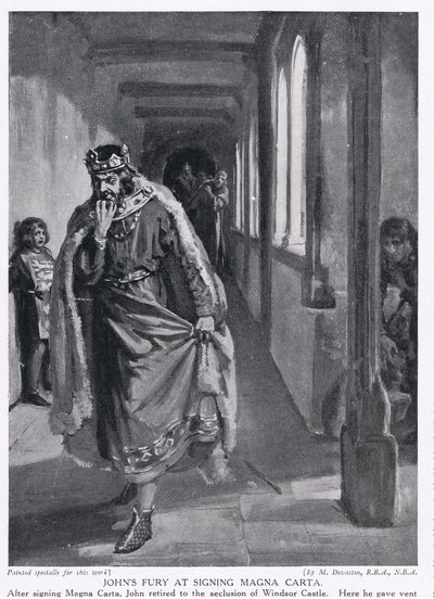 Johns woede bij de ondertekening van de Magna Carta AD1215 door Margaret Dovaston