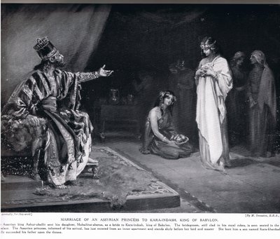 Huwelijk van de Assyrische prinses met Kara-Indash, de koning van Babylon, illustratie uit 
