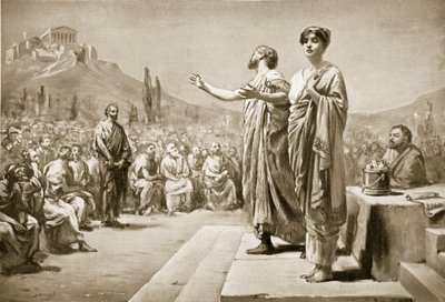 Pericles pleitend voor Aspasia, illustratie uit 