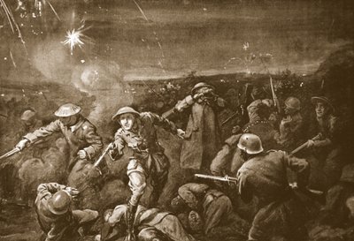 Tijdelijk kapitein A.C.T. White leidt een tegenaanval en verdrijft de vijand uit een redoute (litho) door Margaret Dovaston