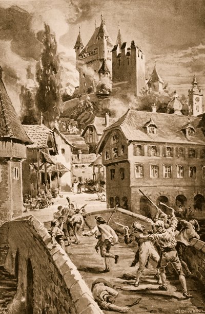 De brand van het kasteel van Wadenschwyl door Margaret Dovaston