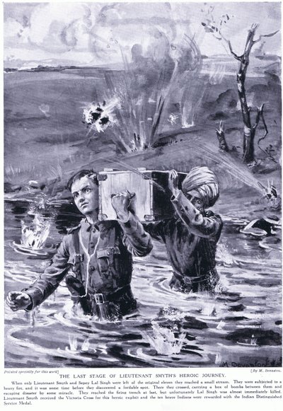 De laatste etappe van de heldenreis van luitenant Smyth: Onderscheiden met het Victoriakruis mei 1915 (litho) door Margaret Dovaston
