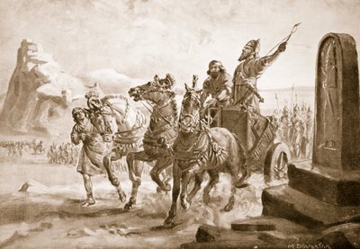 Tiglath-Pileser IV voor de citadel van Turushpa, illustratie uit 