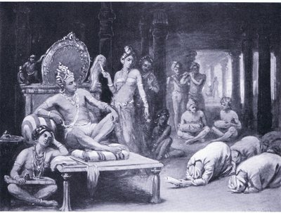 Vikramanka Chalukhya stuurt een vriendelijke boodschap naar Kulottunga Chola (litho) door Margaret Dovaston