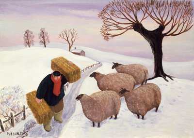 Hooi naar de schapen brengen in de winter door Margaret Loxton