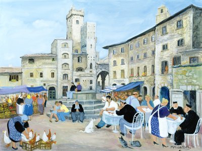 Lunch in een marktplein, Toscane door Margaret Loxton