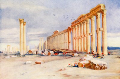 Colonnade, Palmyra, met Turkse Kasteel in de Verte door Margaret Thomas