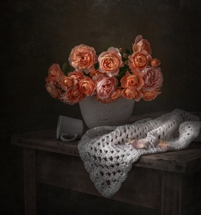 Boeket met roze perzikkleurige rozen door Margareth Perfoncio