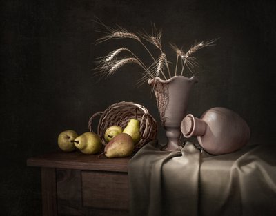 Rustiek stilleven met oogstproducten door Margareth Perfoncio