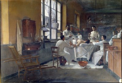 Professor Edmond Delorme (1847-1929) demonstreert longdecorticatie aan studenten in Val de Grace in 1894 door Marguerite Anne Rose Delorme