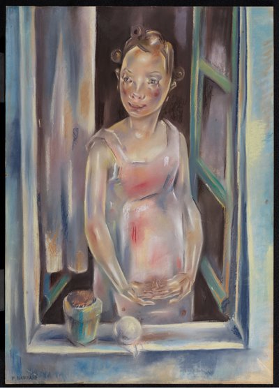 Jong meisje bij een open raam, ca. 1924 door Maria Blanchard
