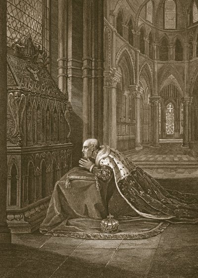 Lodewijk VII, koning van Frankrijk, voor het graf van Beckett, gegraveerd door W. Sharp, illustratie uit David Hume
