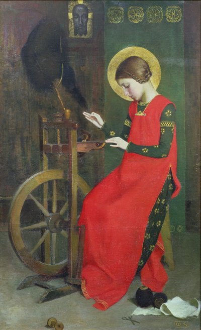 St. Elizabeth van Hongarije spint wol voor de armen, ca. 1895 door Marianne Stokes