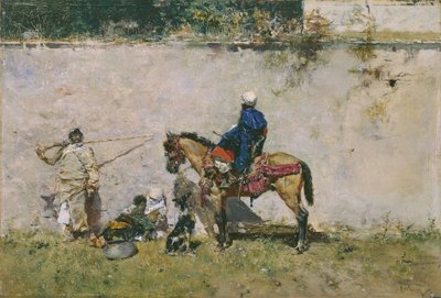 Oriëntalisme: een Marokkaanse familie aan het water door Mariano Fortuny y Marsal